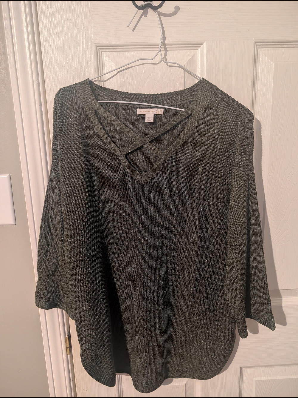 Westport Charcoal  Crisscross V-Neck Knit Top